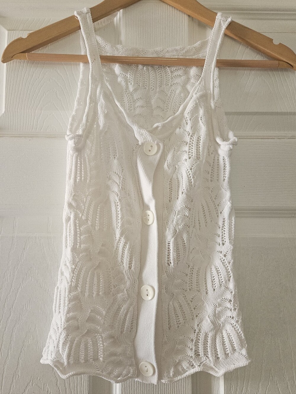 Motivi White Crochet Tank Top with Button Detail Medium